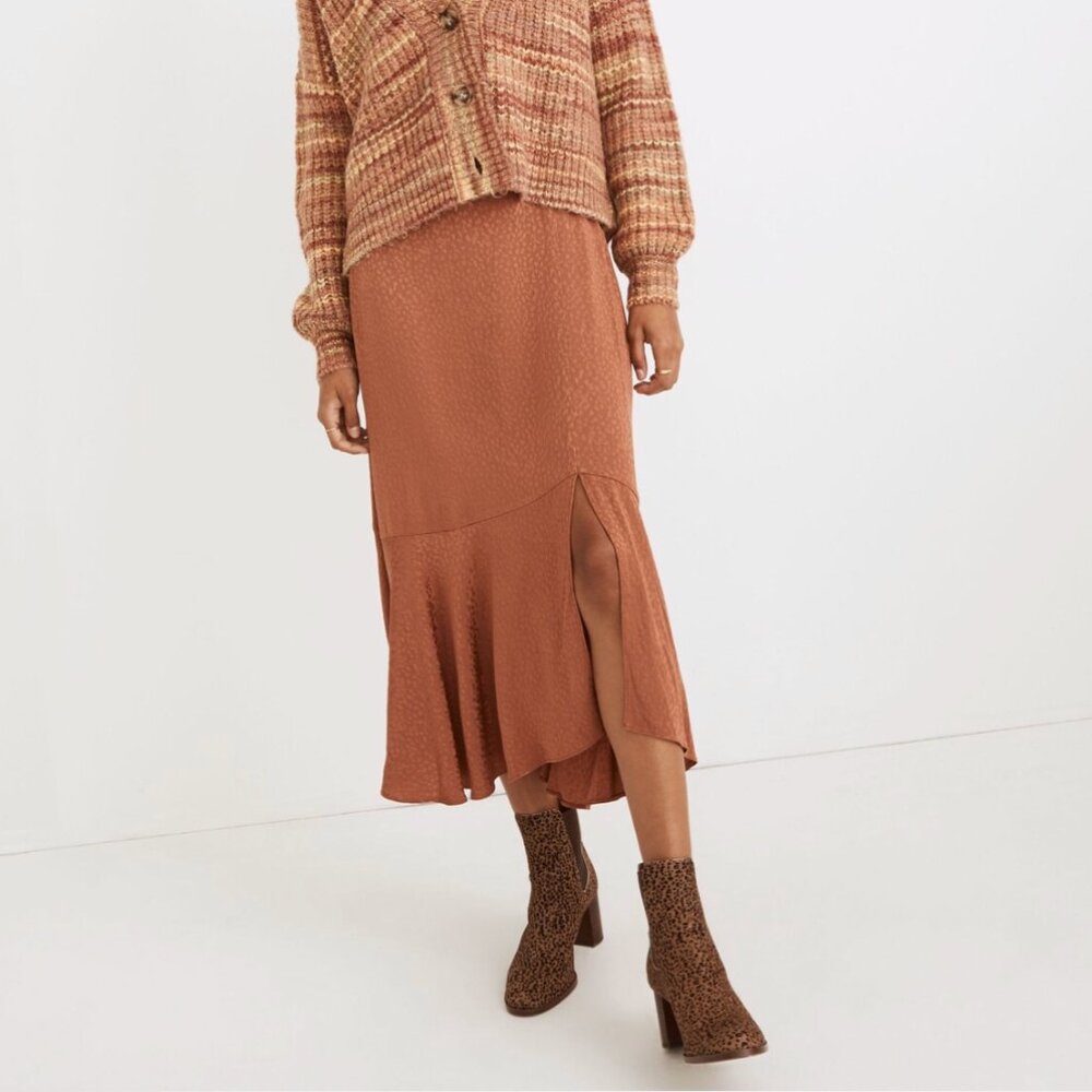 Like New | Madewell Founce-hem Midi Skirt in Cheetah Jacquard | Size 4